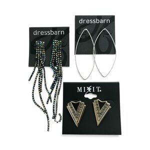 Formal Earrings Bundle: Silver Hoops Dazzling Rhinestone Dusters, Gold Studs